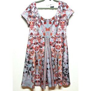 City Chic Fit & Flare Dress womens Sz 16 FLORAL stretch career Modest gray SS